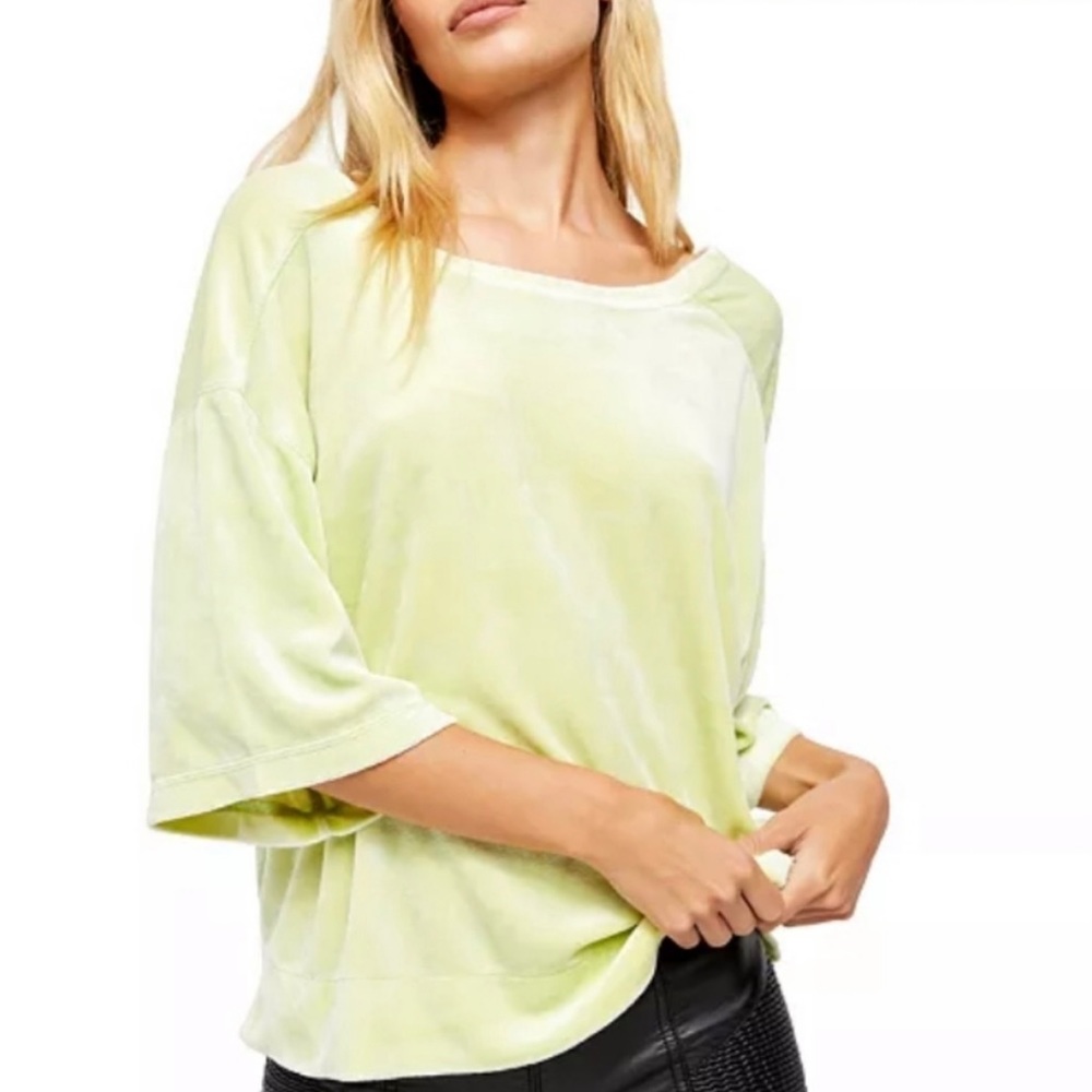 We The Free [FreePeople] Valerie lime velvet top - Picture 2 of 6